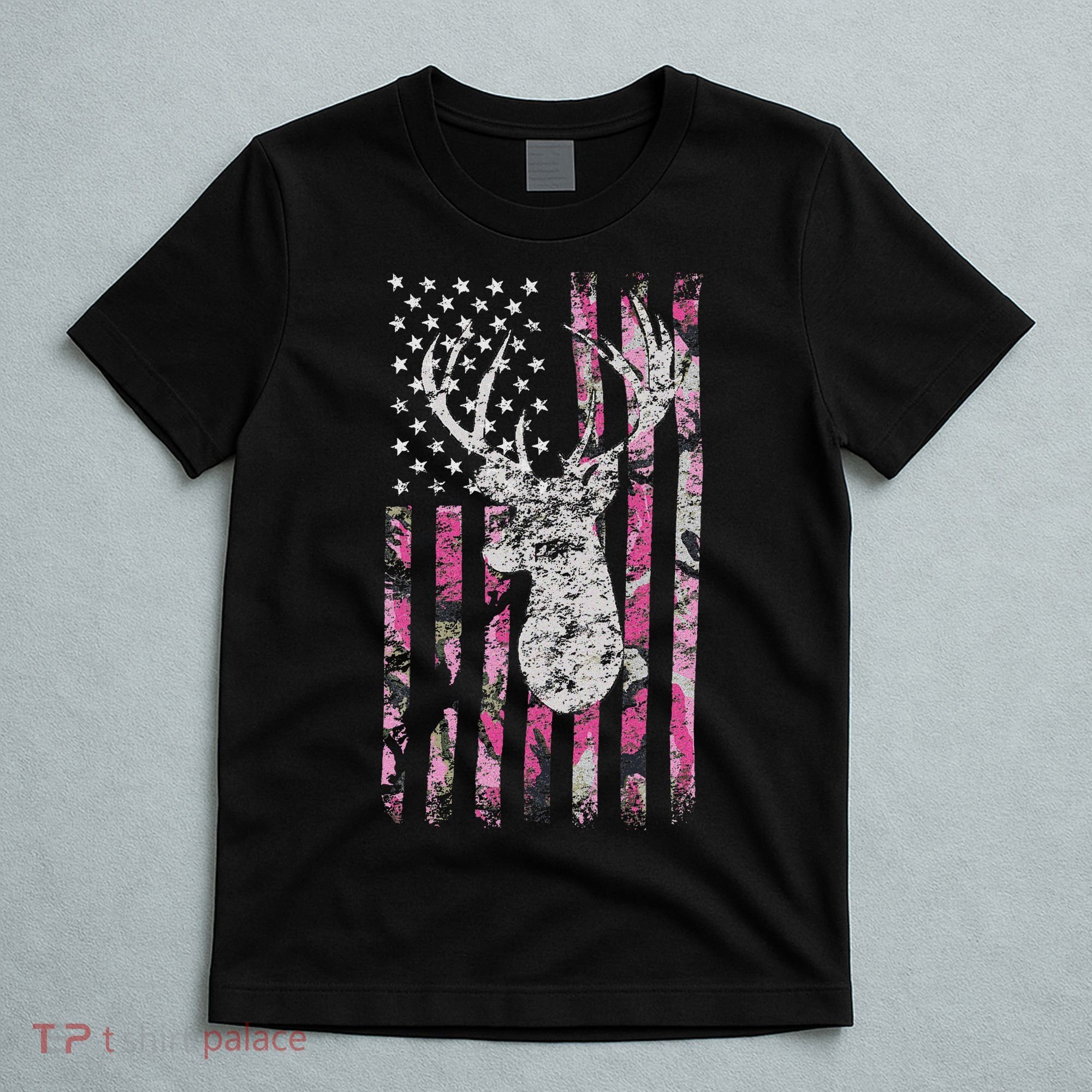 Deer Hunting Camo American Flag Buck T-Shirt