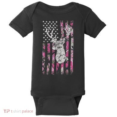 Deer Hunting Camo American Flag Buck Baby Bodysuit