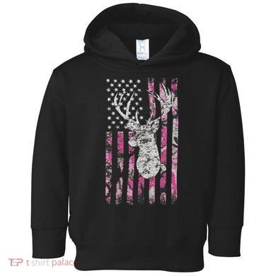 Deer Hunting Camo American Flag Buck Toddler Hoodie