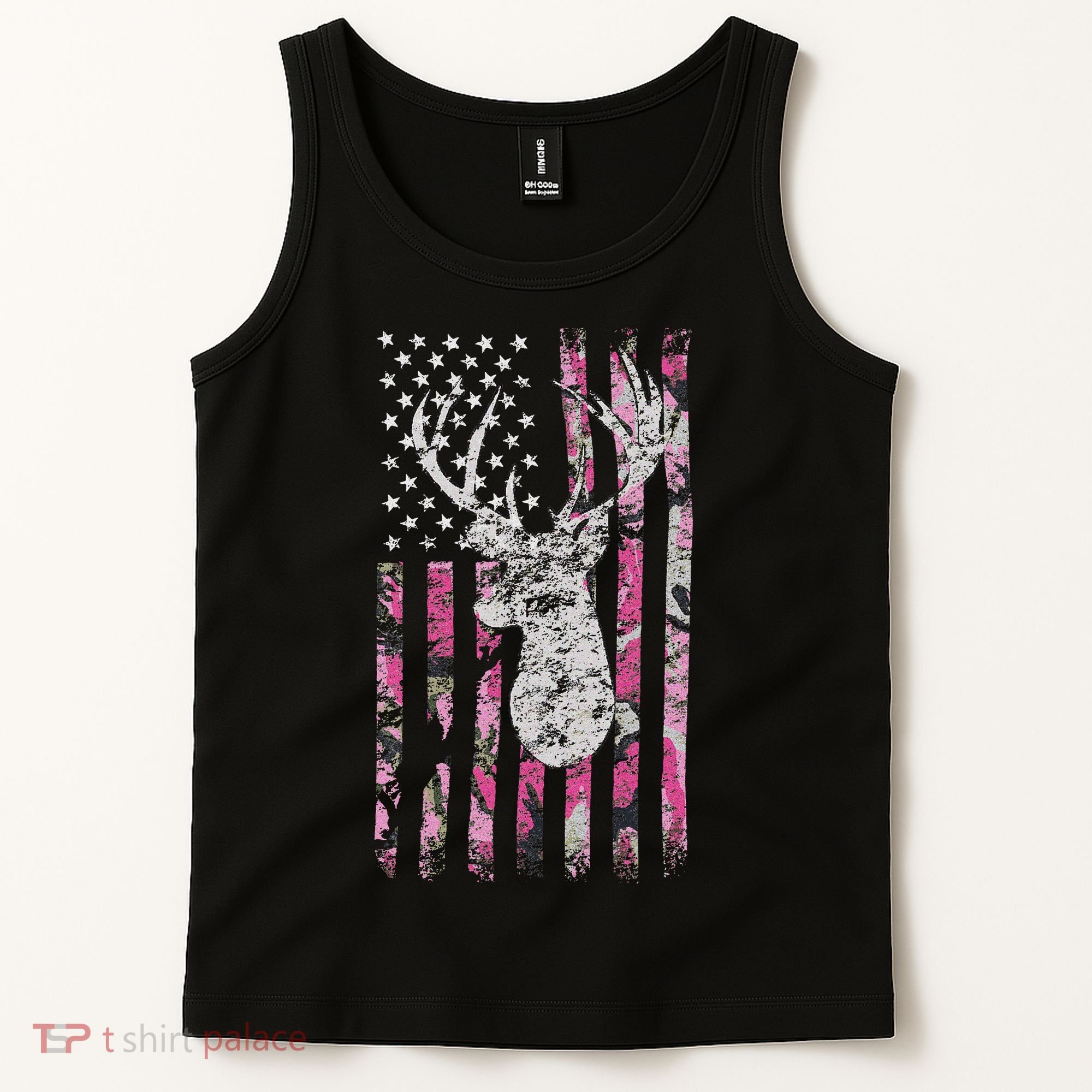 Deer Hunting Camo American Flag Buck Tank Top
