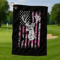 Deer Hunting Camo American Flag Buck Golf Towel thumb 1