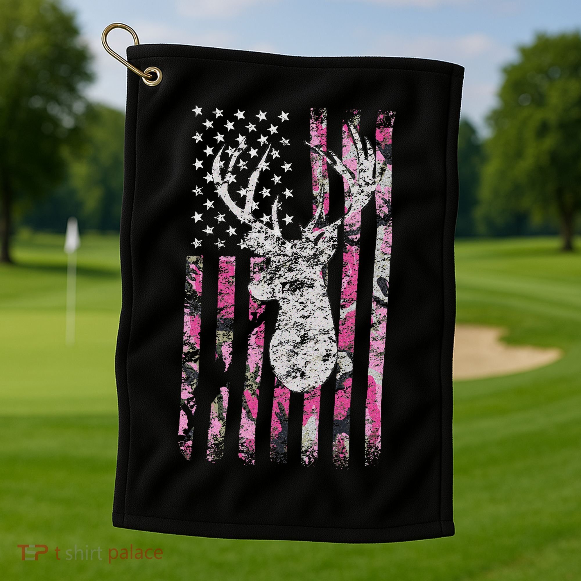 Deer Hunting Camo American Flag Buck Golf Towel