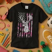 Deer Hunting Camo American Flag Buck Kids T-Shirt thumb 3