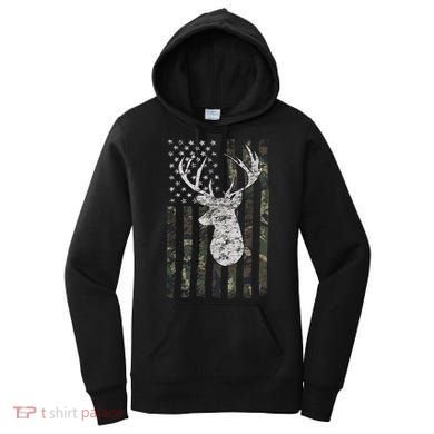 Deer Hunting Camo American Flag Women's Hoodie