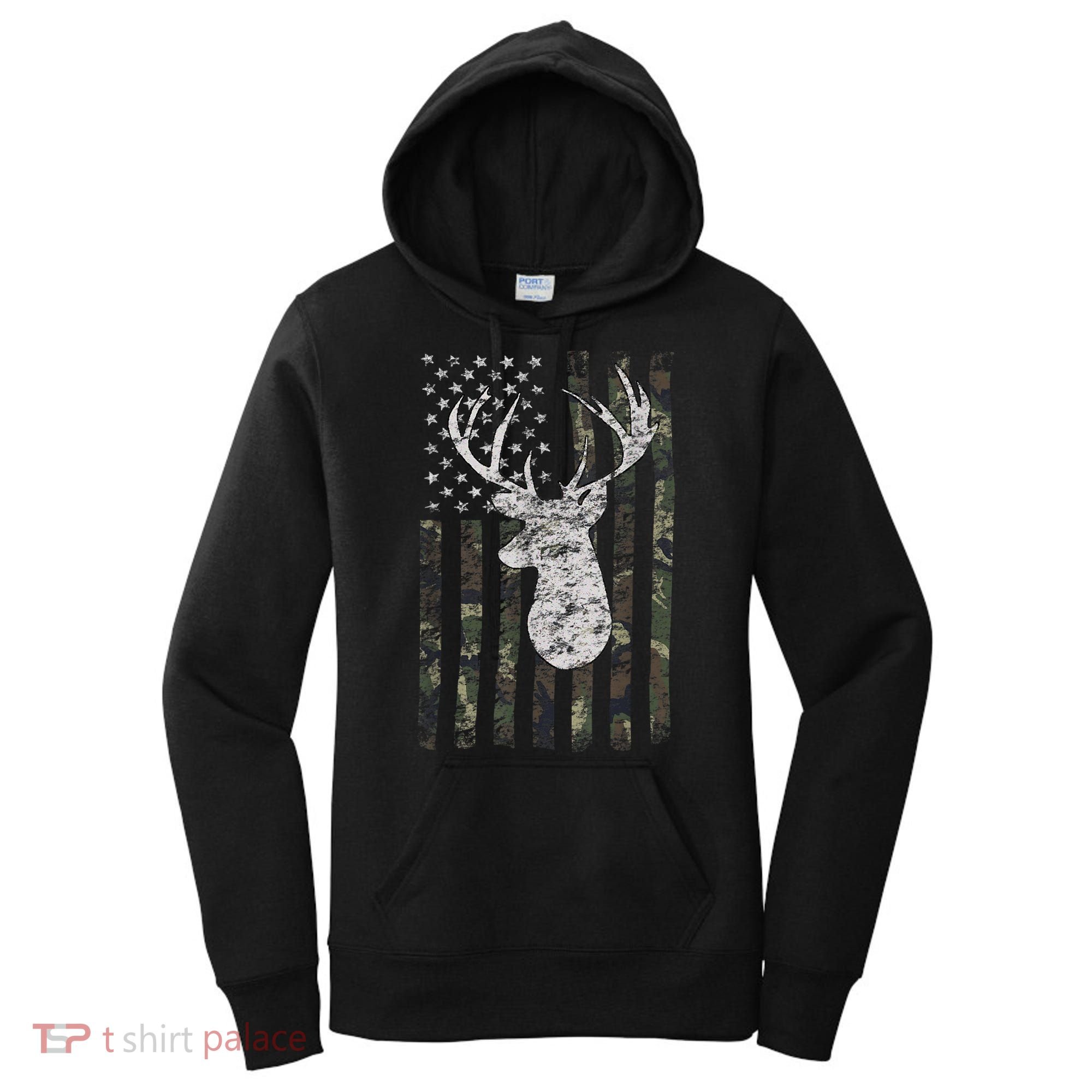 Deer Hunting Camo American Flag Women's Hoodie