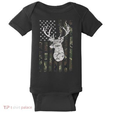 Deer Hunting Camo American Flag Baby Bodysuit