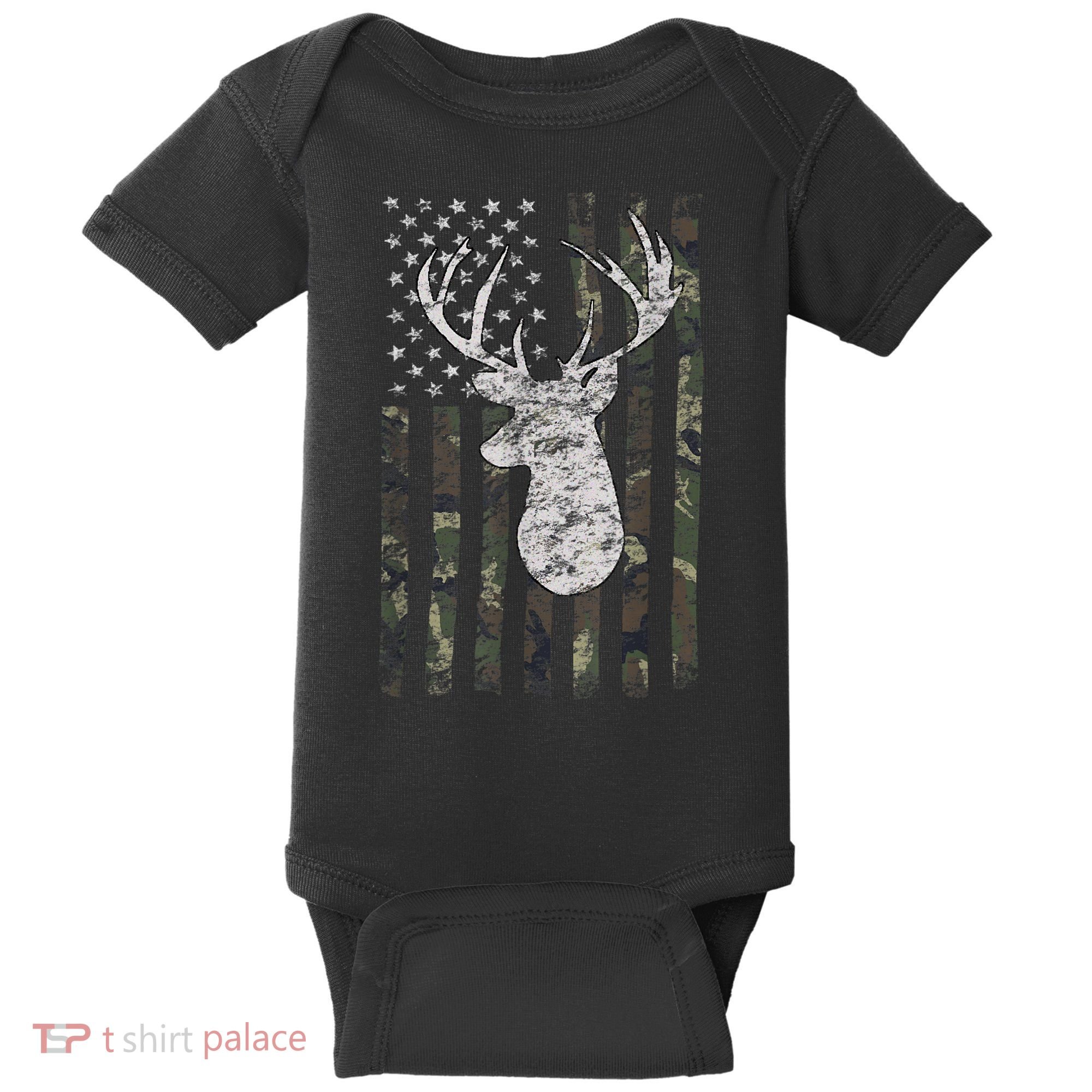 Deer Hunting Camo American Flag Baby Bodysuit