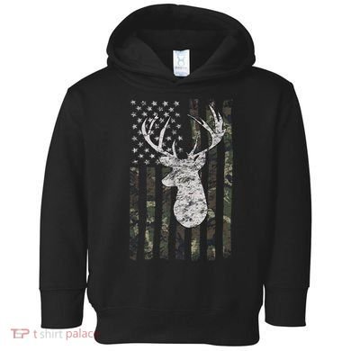 Deer Hunting Camo American Flag Toddler Hoodie