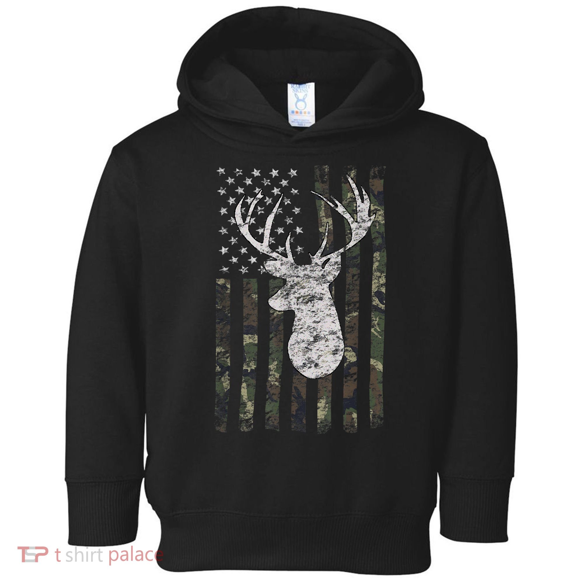 Deer Hunting Camo American Flag Toddler Hoodie