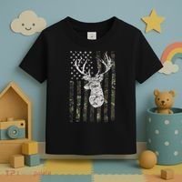 Deer Hunting Camo American Flag Toddler T-Shirt thumb 3