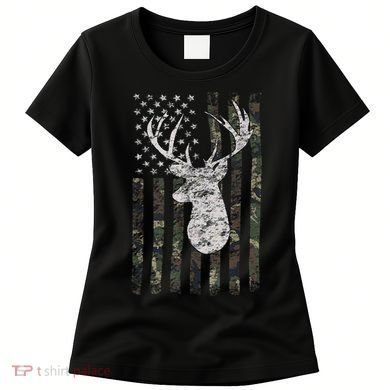 Deer Hunting Camo American Flag Women's T-Shirt