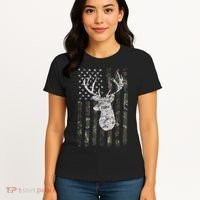 Deer Hunting Camo American Flag Women's T-Shirt thumb 4