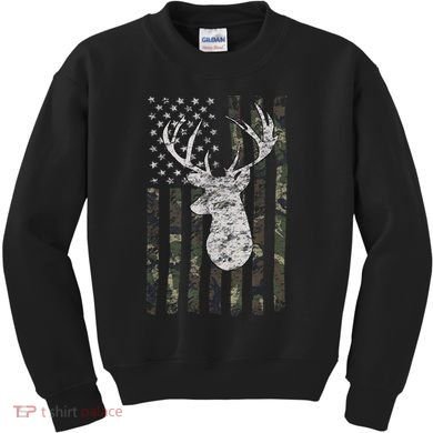 Deer Hunting Camo American Flag Kids Sweatshirt