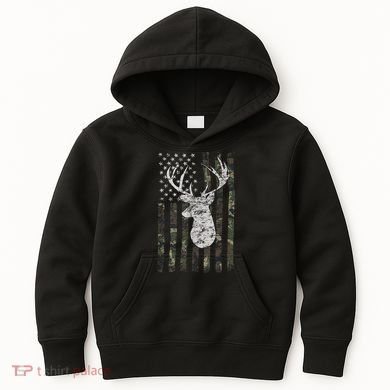 Deer Hunting Camo American Flag Kids Hoodie