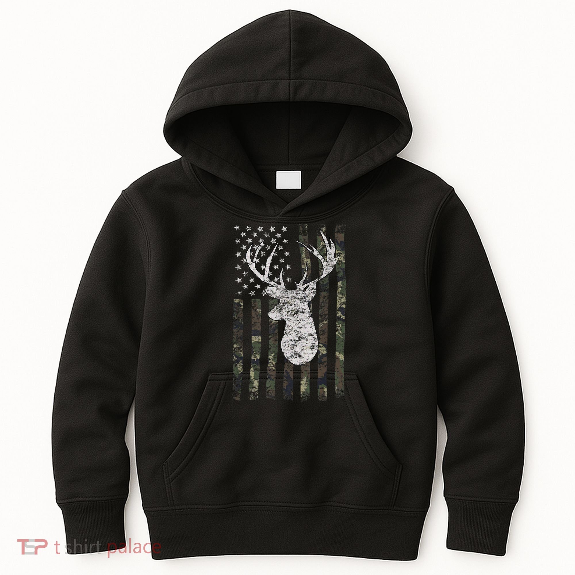 Deer Hunting Camo American Flag Kids Hoodie