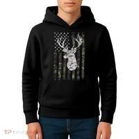Deer Hunting Camo American Flag Kids Hoodie thumb 4
