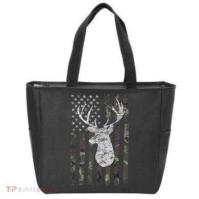 Deer Hunting Camo American Flag Tote Bag