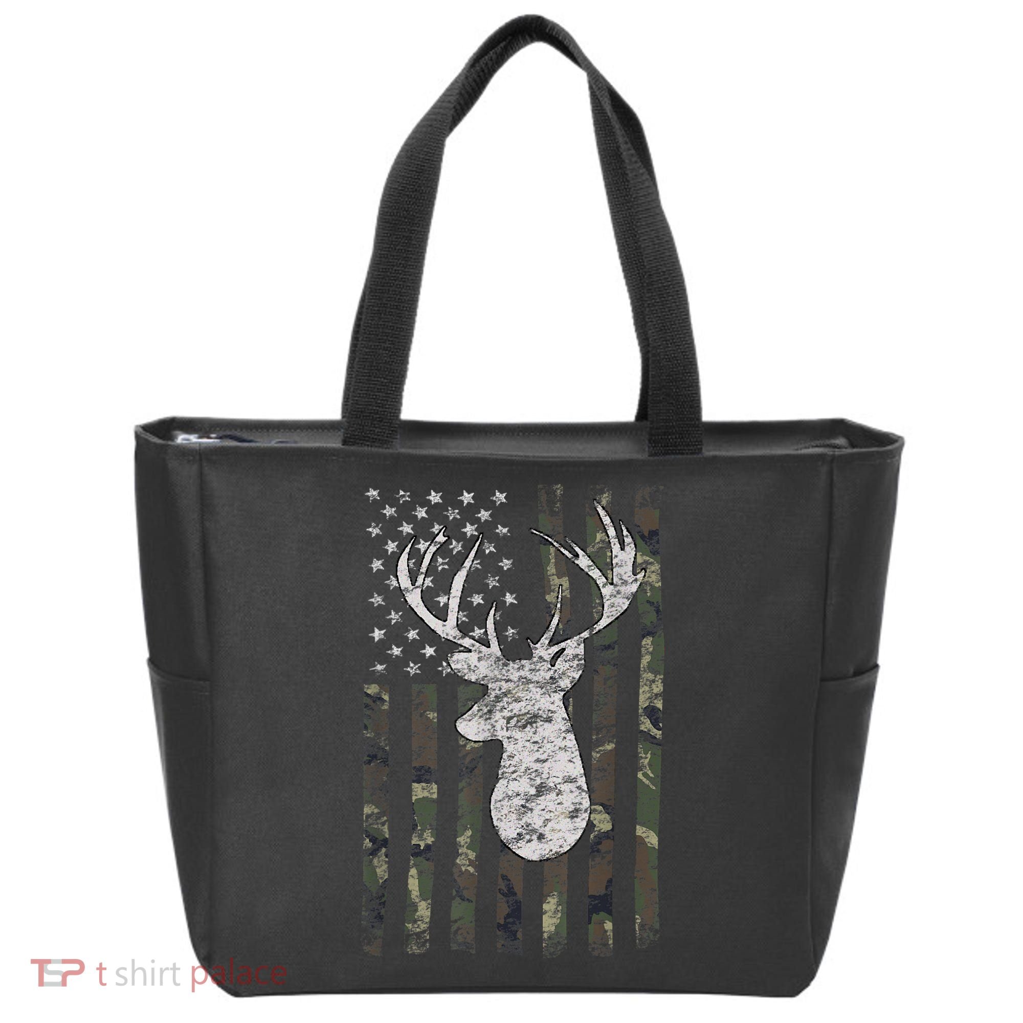 Deer Hunting Camo American Flag Tote Bag