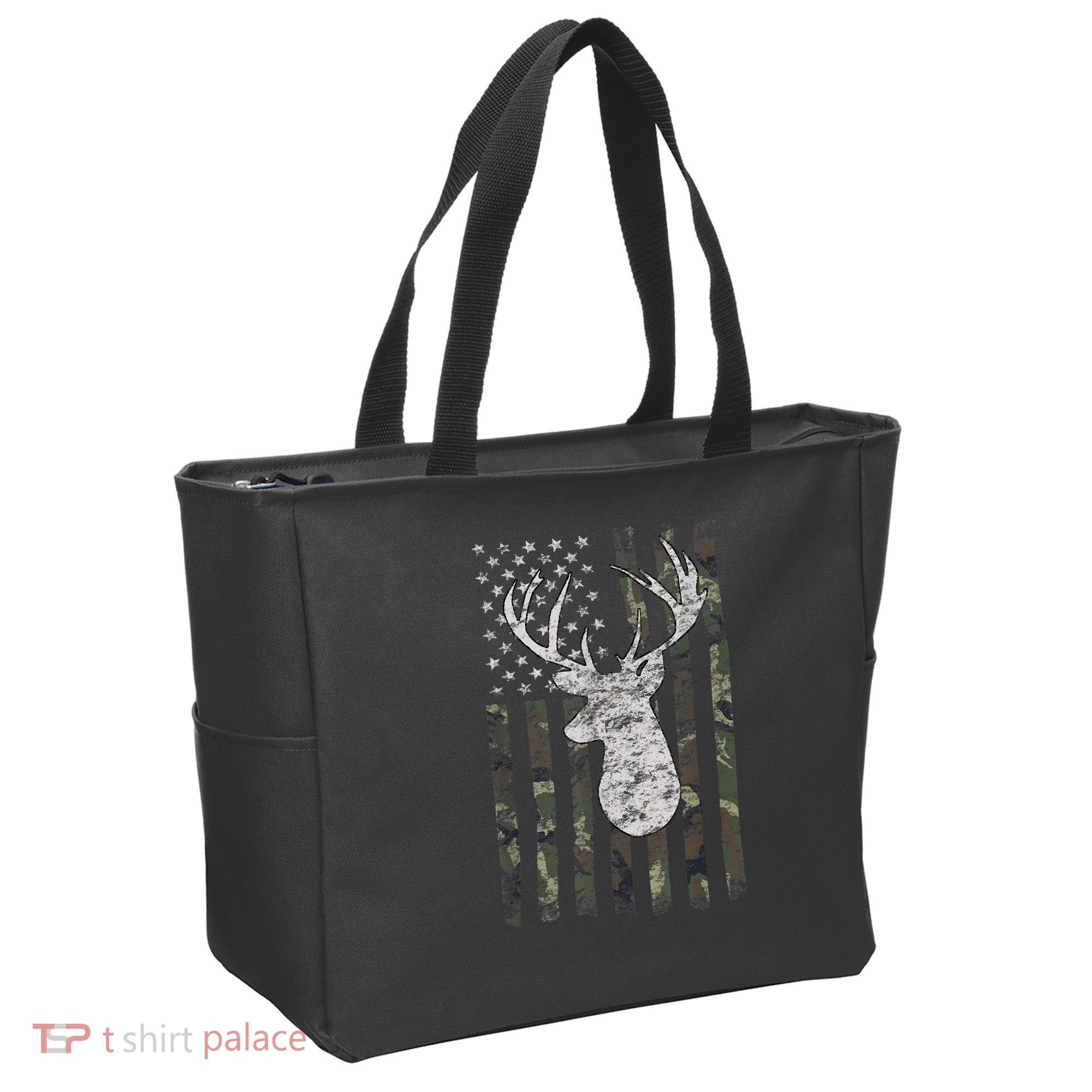 Deer Hunting Camo American Flag Tote Bag