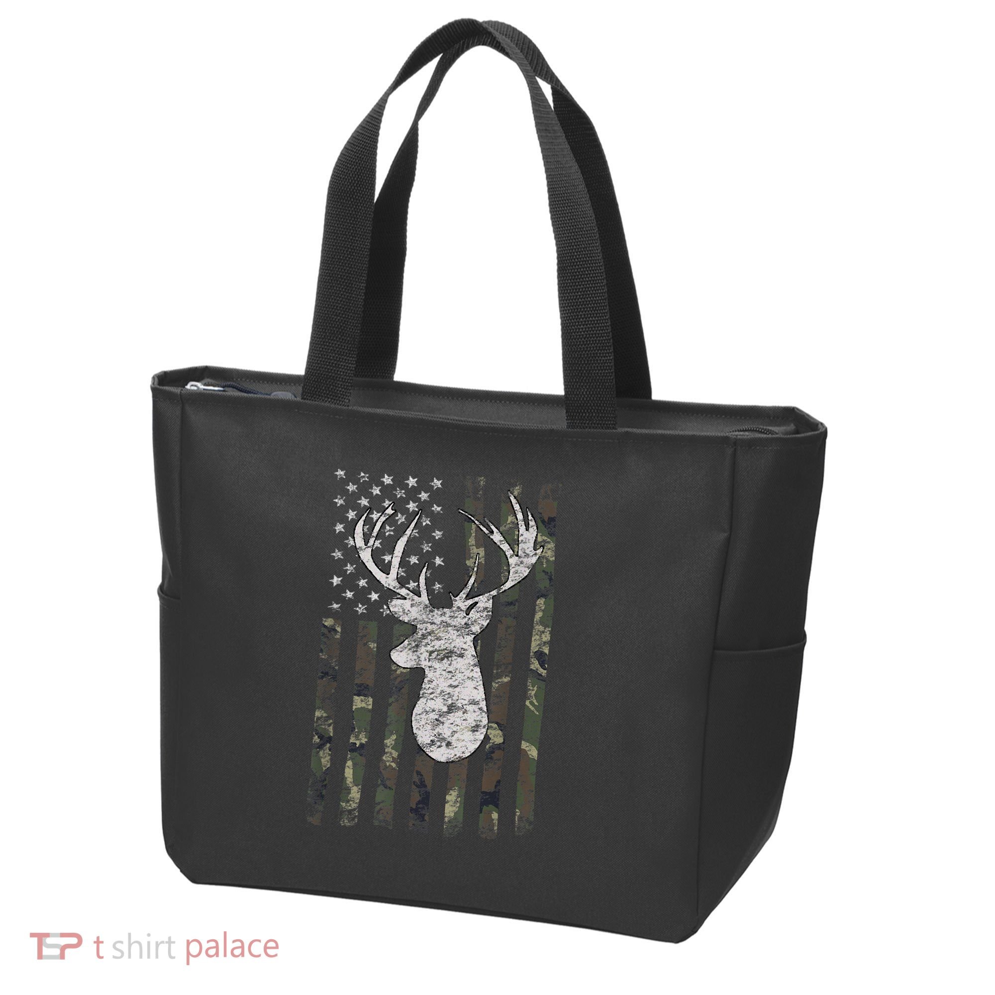 Deer Hunting Camo American Flag Tote Bag