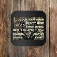 Deer Hunting Camo American Flag Buck Antlers Hunter Country Coaster thumb 0