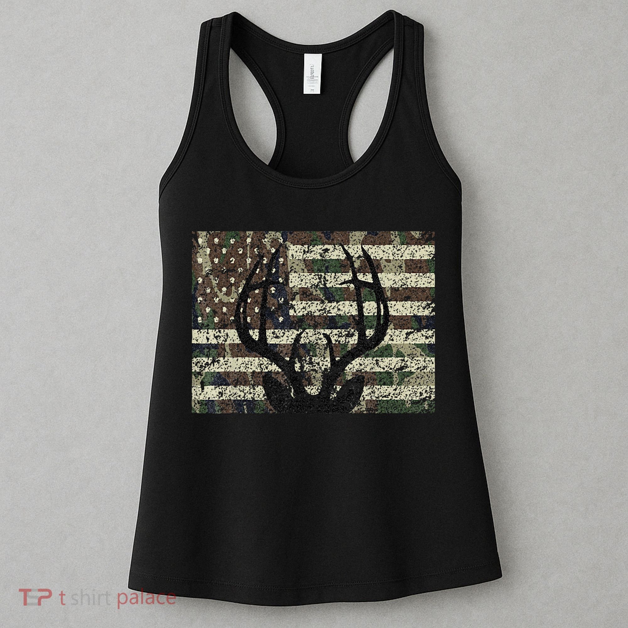 Deer Hunting Camo American Flag Buck Antlers Hunter Country Women's Tank Top