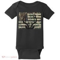 Deer Hunting Camo American Flag Buck Antlers Hunter Country Baby Bodysuit thumb 0