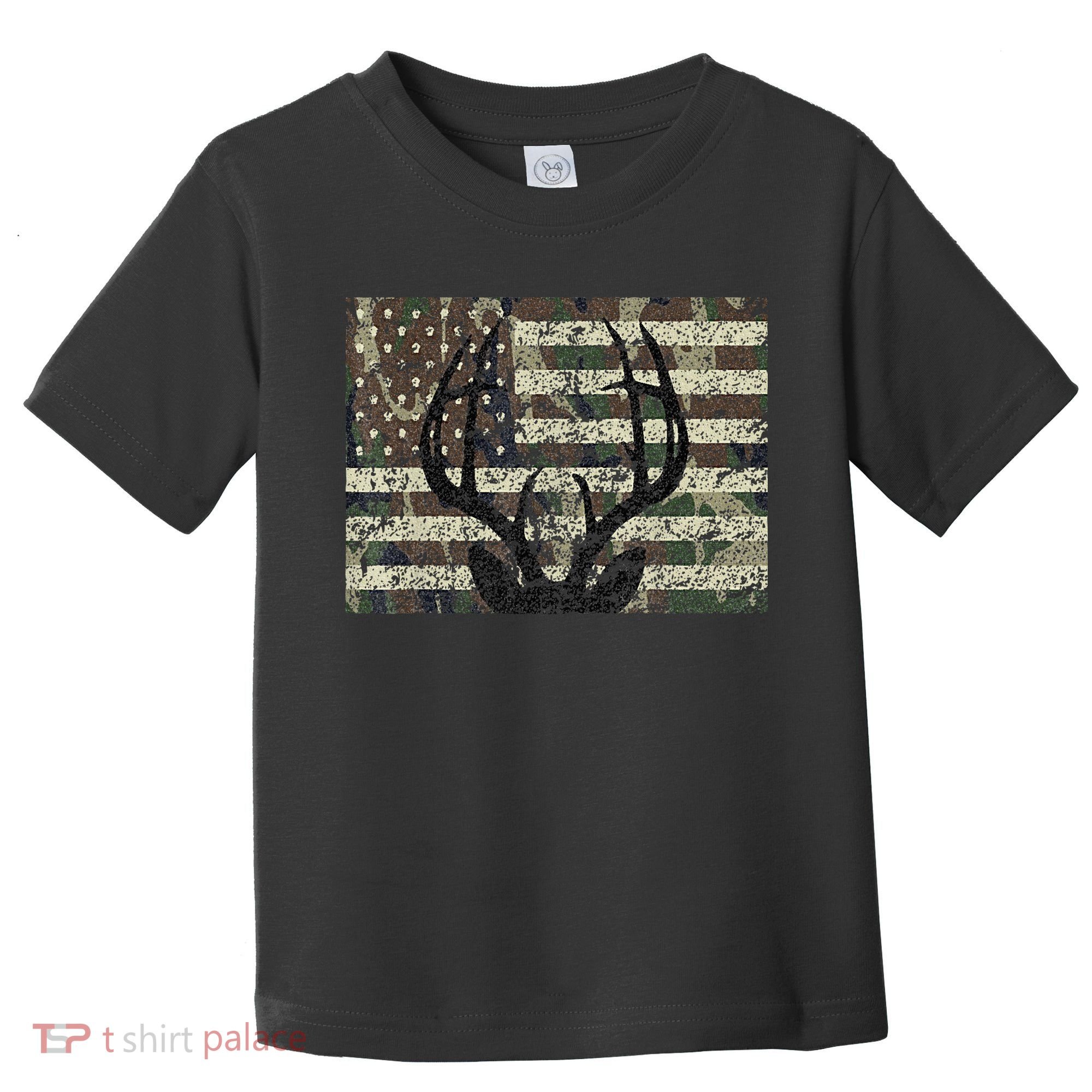 Deer Hunting Camo American Flag Buck Antlers Hunter Country Toddler T-Shirt
