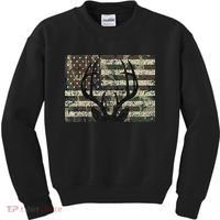 Deer Hunting Camo American Flag Buck Antlers Hunter Country Kids Sweatshirt thumb 0