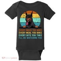 Doberman Hungry Dog Funny Mom Dad I'll be Watching You Baby Bodysuit thumb 0