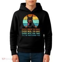 Doberman Hungry Dog Funny Mom Dad I'll be Watching You Kids Hoodie thumb 4