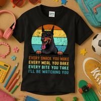Doberman Hungry Dog Funny Mom Dad I'll be Watching You Kids T-Shirt thumb 3
