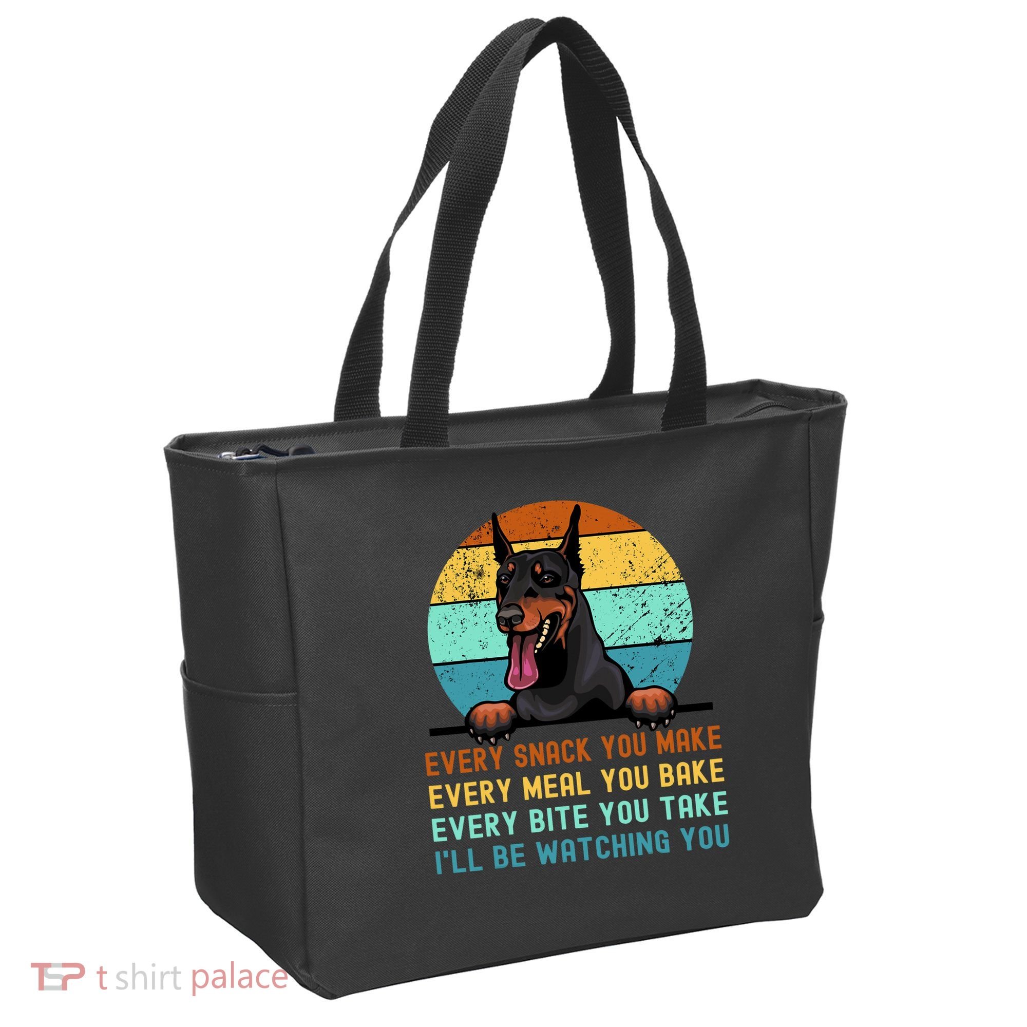 Doberman Hungry Dog Funny Mom Dad I'll be Watching You Tote Bag