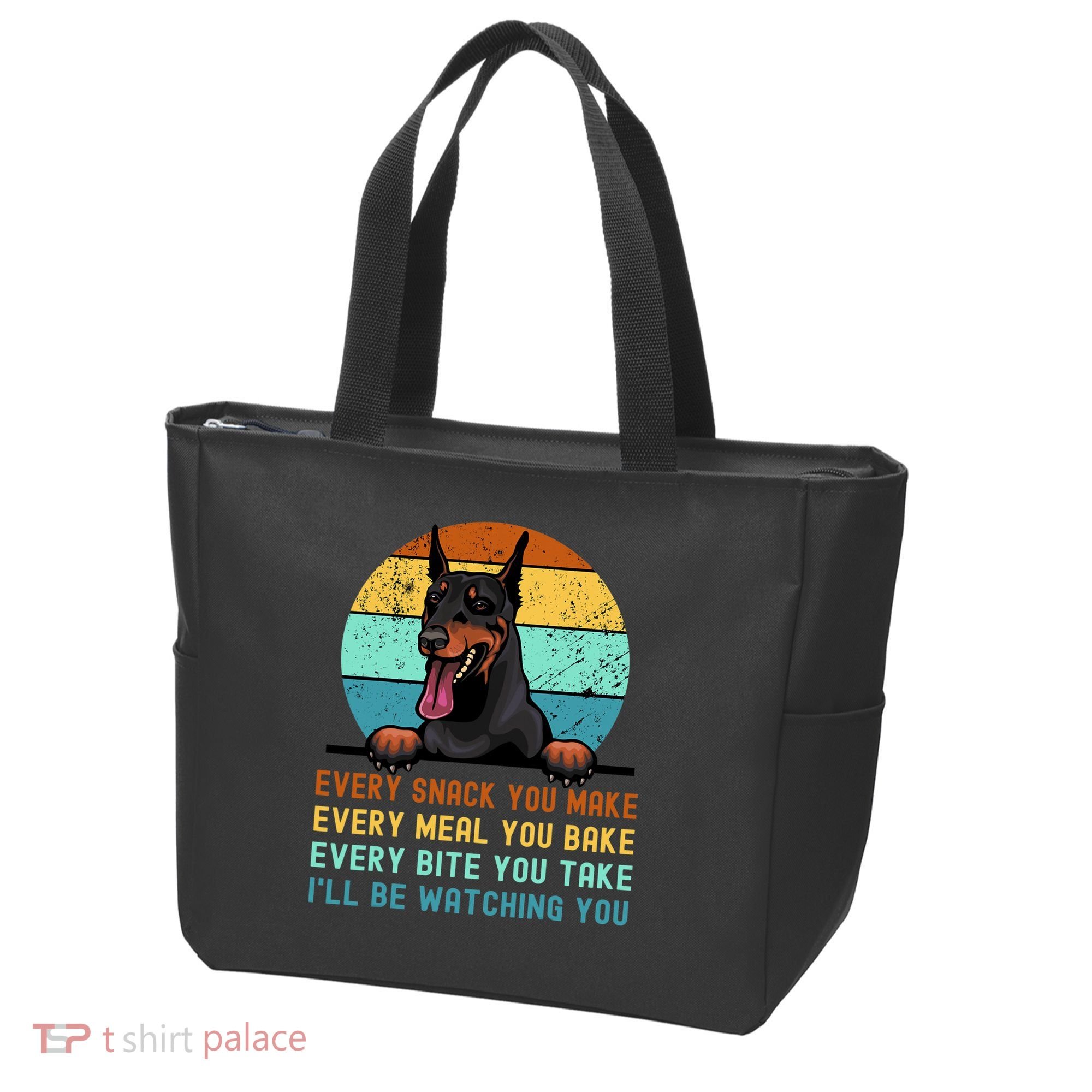 Doberman Hungry Dog Funny Mom Dad I'll be Watching You Tote Bag