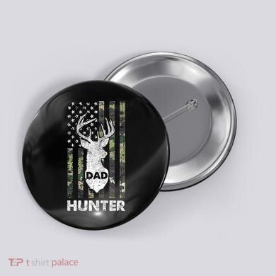 Deer Hunter Dad Cool Hunting American Flag Camo Stripes Papa Button