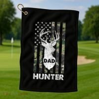 Deer Hunter Dad Cool Hunting American Flag Camo Stripes Papa Golf Towel thumb 1