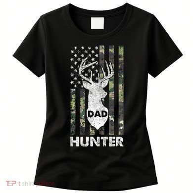 Deer Hunter Dad Cool Hunting American Flag Camo Stripes Papa Women's T-Shirt