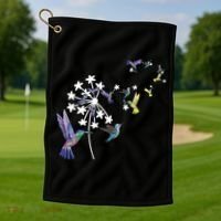 Dandelion Hummingbird Flower For Birdwatcher Herbalist Gift Golf Towel thumb 1