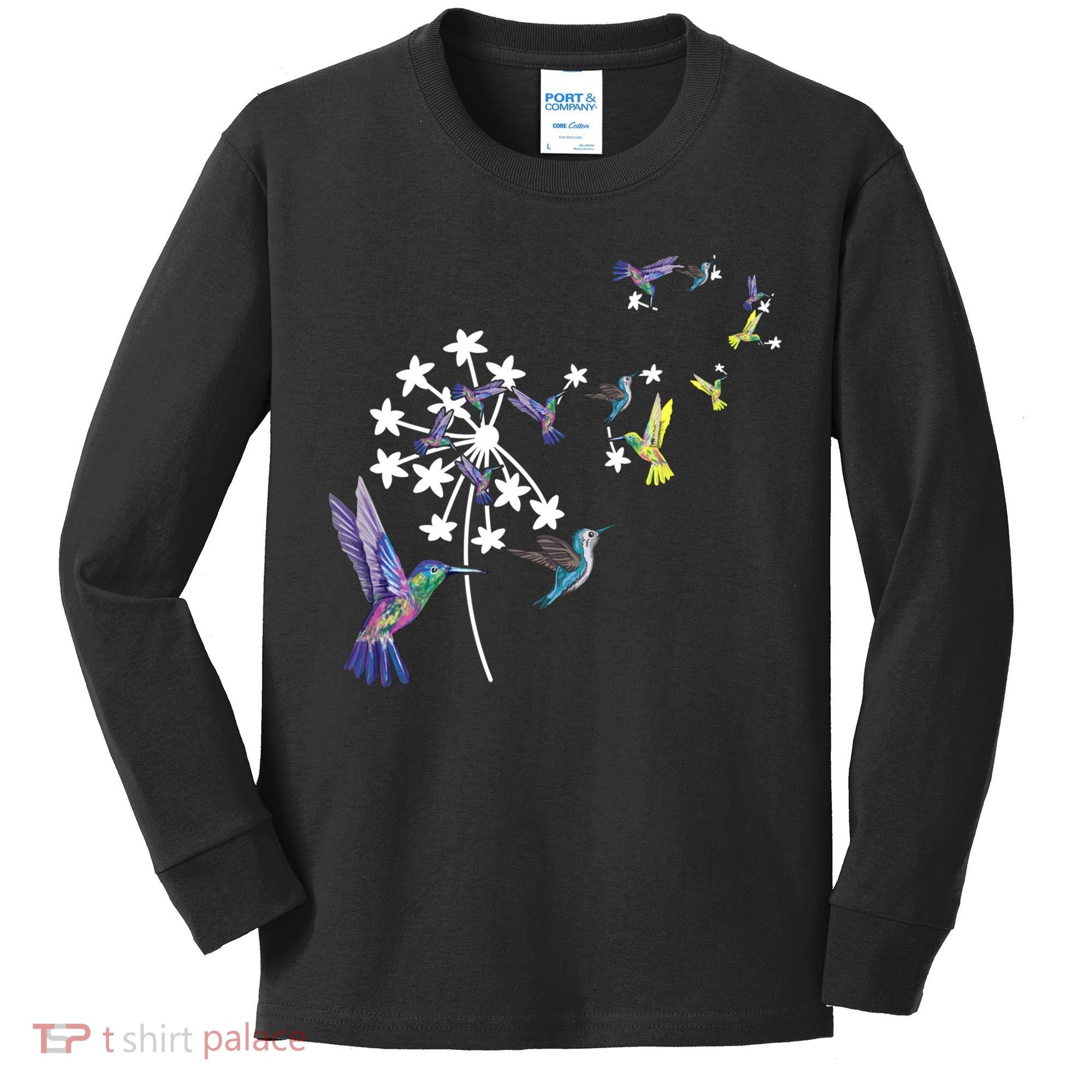 Dandelion Hummingbird Flower For Birdwatcher Herbalist Gift Kids Long Sleeve Shirt