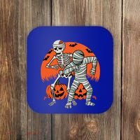 Dabbing Halloween Funny Skeleton Mummy Scary Pumpkin Gift Coaster thumb 0