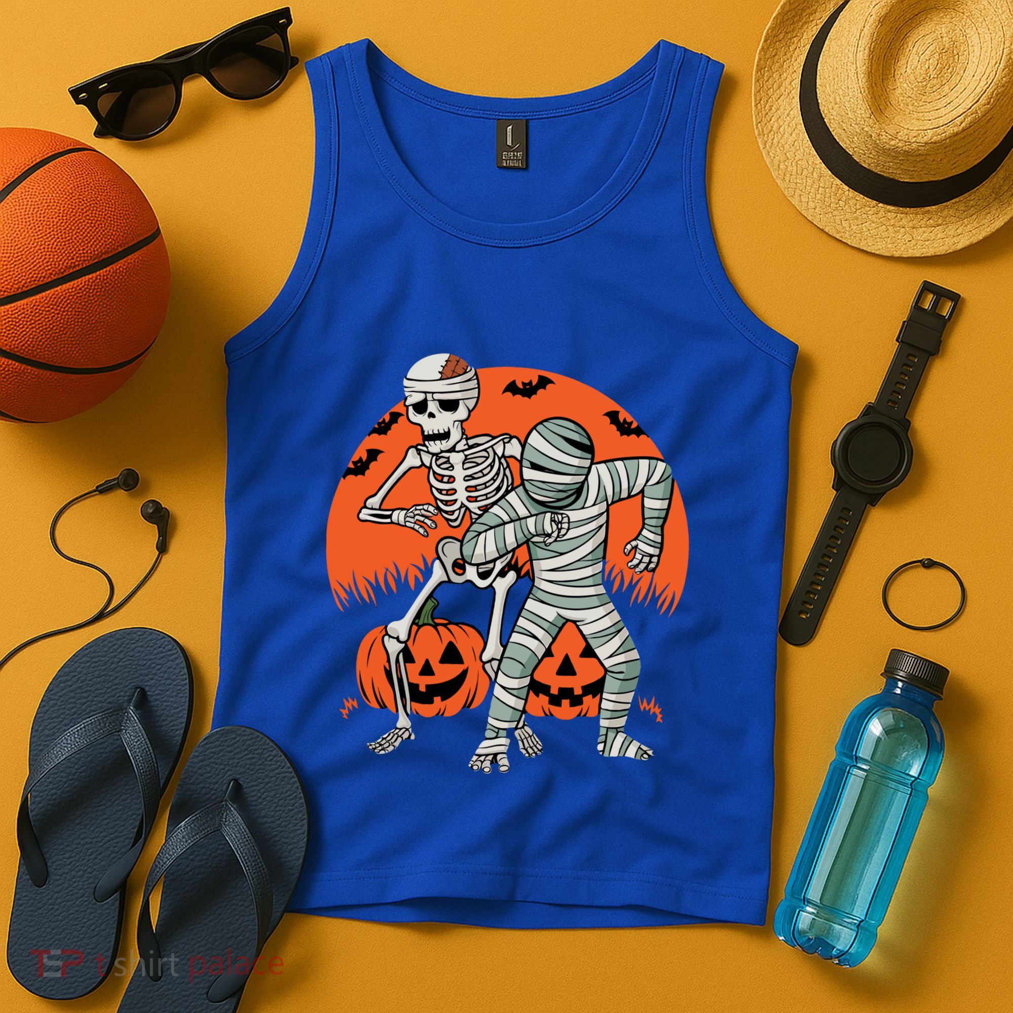 Dabbing Halloween Funny Skeleton Mummy Scary Pumpkin Gift Tank Top