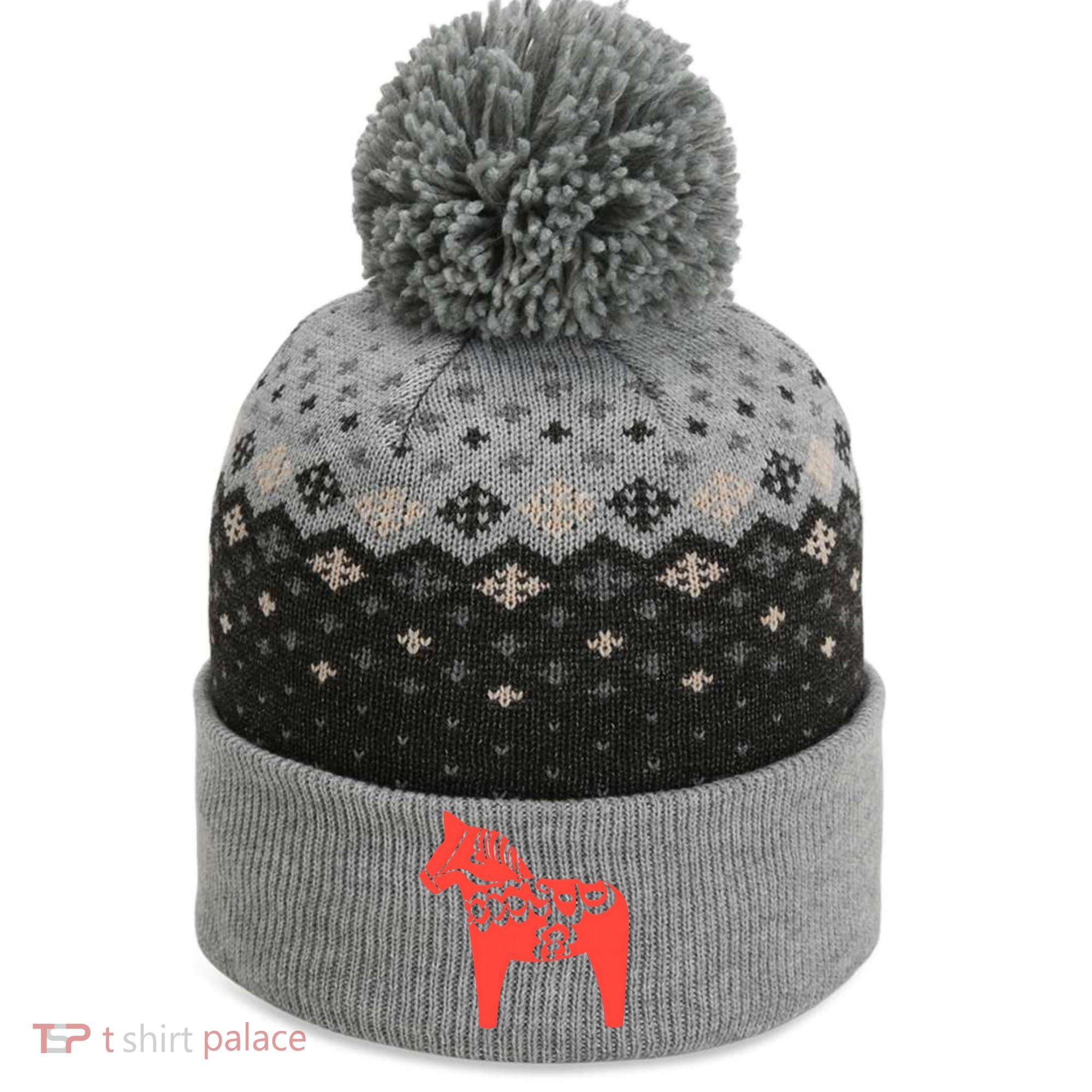 Dala Horse Gift Dalarna Swedish Sweden Sverige Gift The Baniff Cuffed Pom Beanie