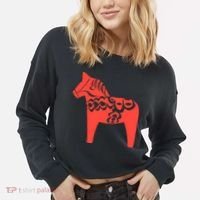 Dala Horse Gift Dalarna Swedish Sweden Sverige Gift Cropped Pullover Crew thumb 2