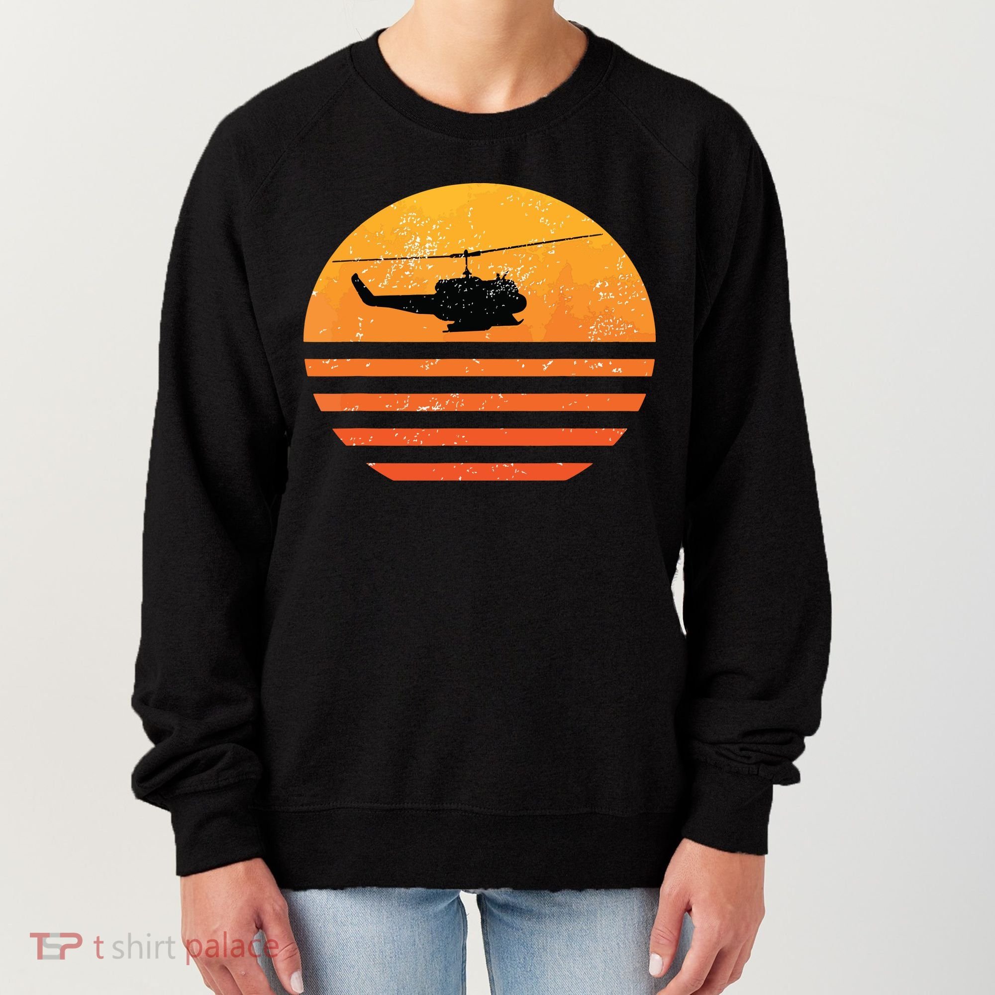 Distressed Huey Helicopter Uh1 Vietnam War Veteran Women's Sweatshirt