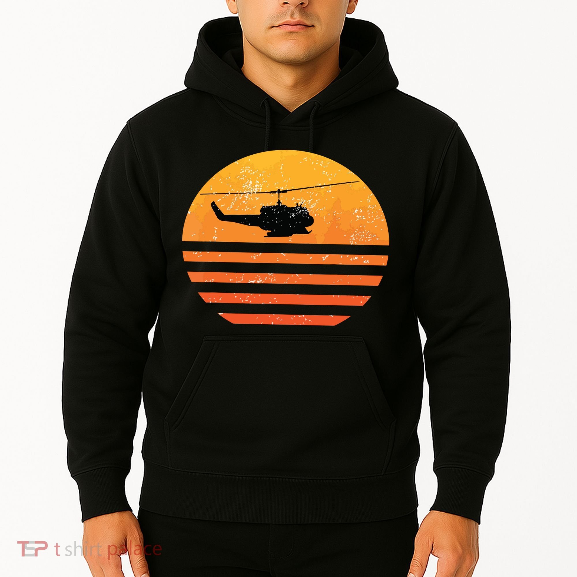 Distressed Huey Helicopter Uh1 Vietnam War Veteran Hoodie