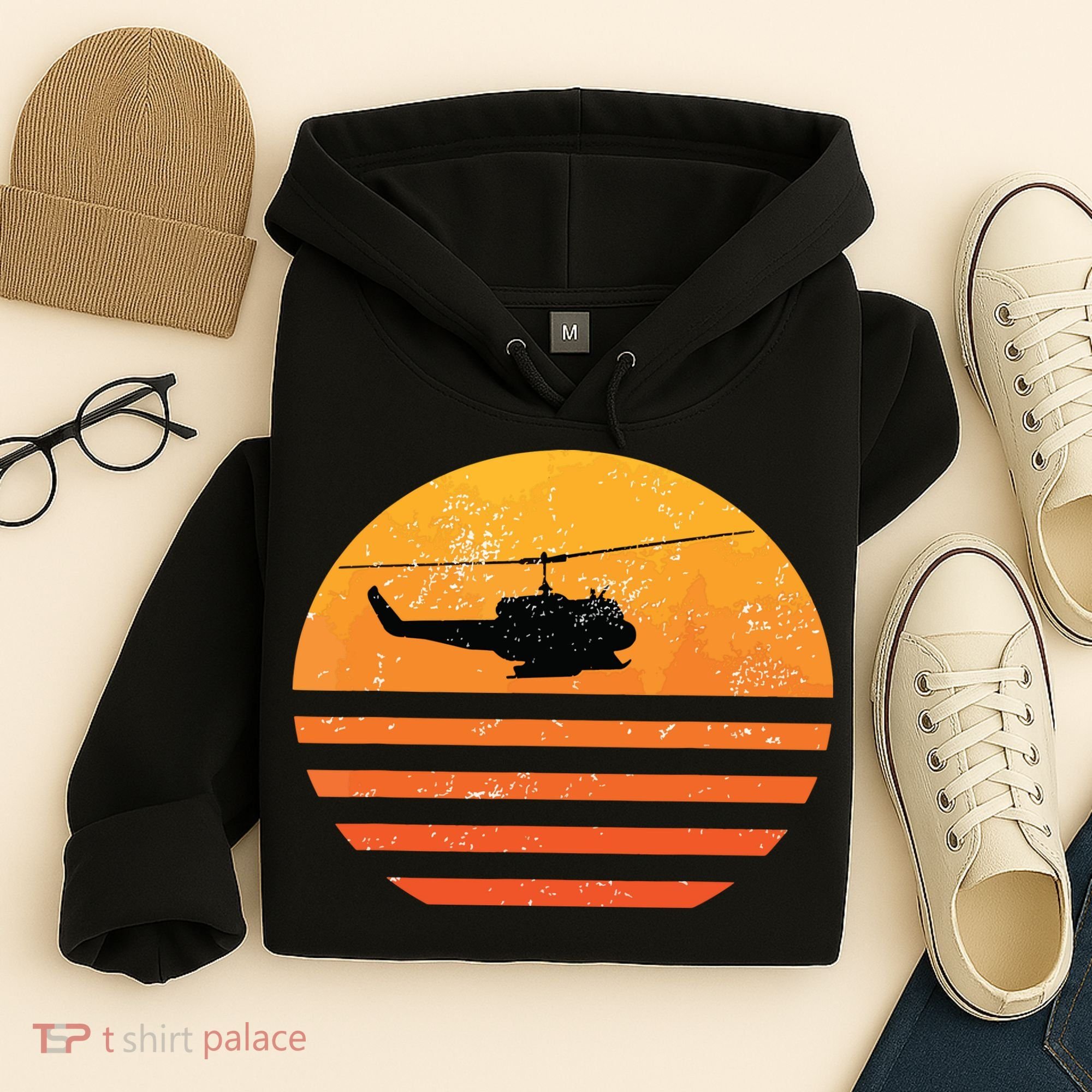 Distressed Huey Helicopter Uh1 Vietnam War Veteran Hoodie