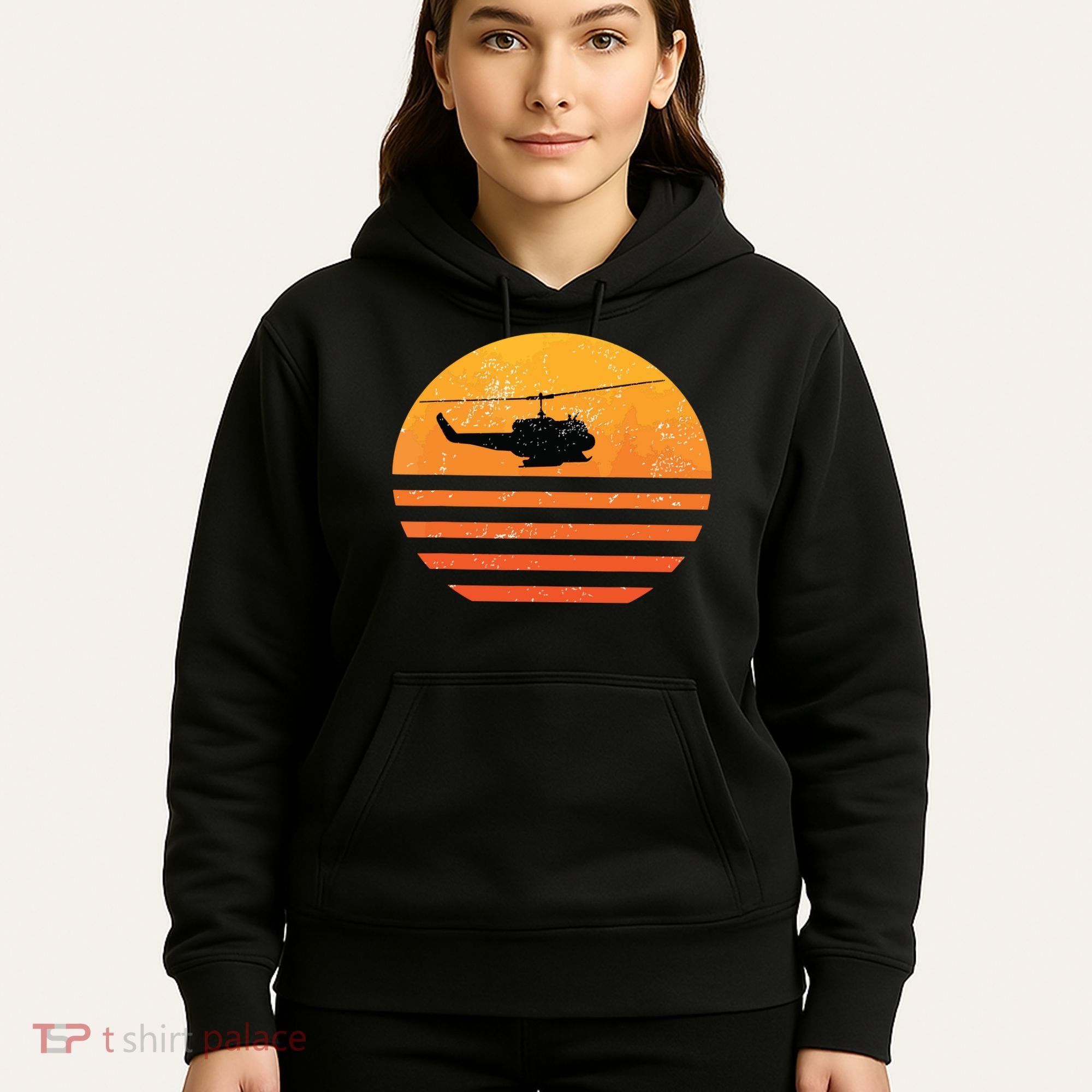 Distressed Huey Helicopter Uh1 Vietnam War Veteran Hoodie