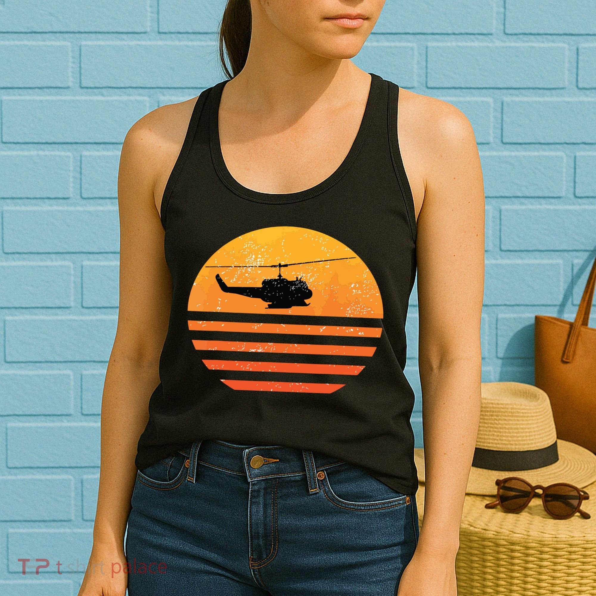 Distressed Huey Helicopter Uh1 Vietnam War Veteran Women's Tank Top