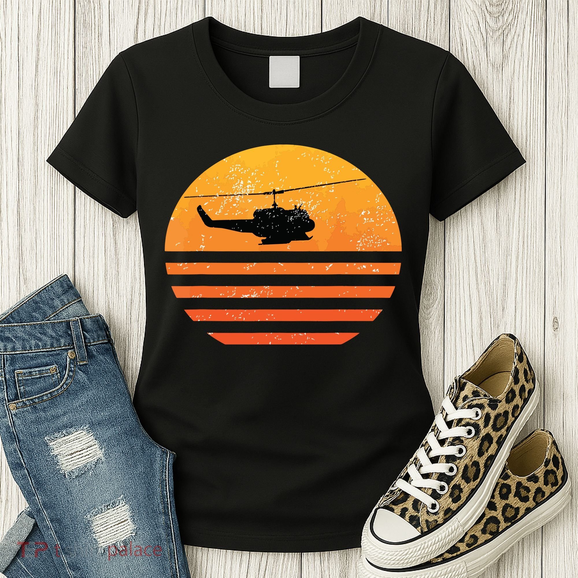 Distressed Huey Helicopter Uh1 Vietnam War Veteran Women's T-Shirt