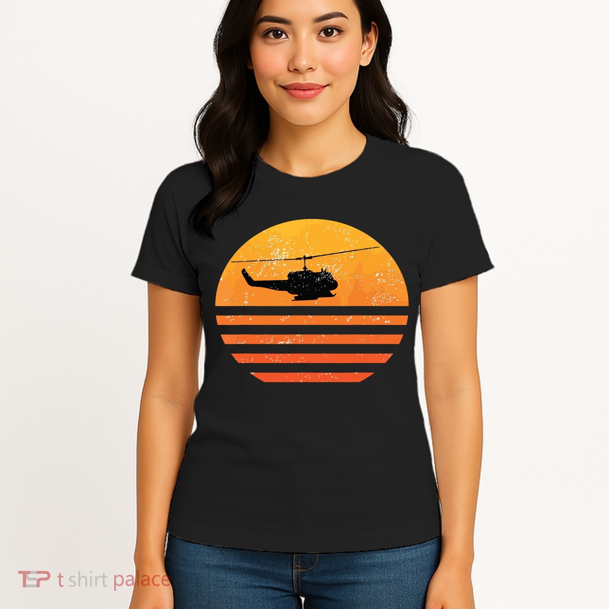Distressed Huey Helicopter Uh1 Vietnam War Veteran Women's T-Shirt